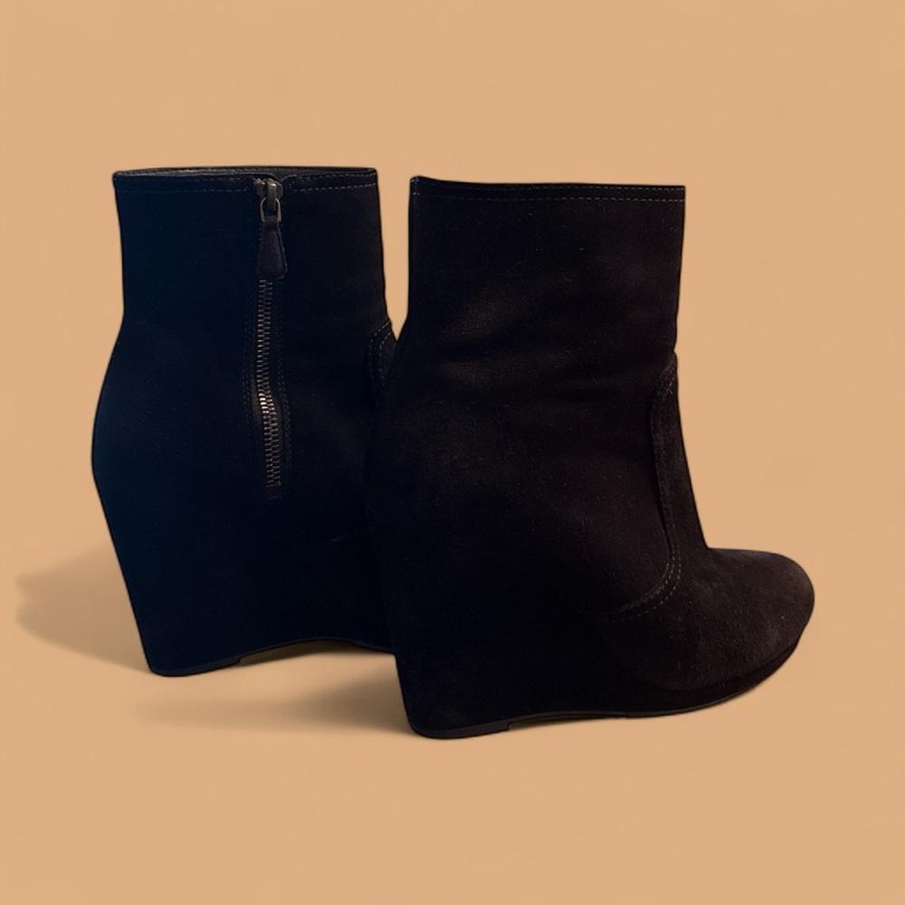 Prada Black Suede Wedge Booties | Size 8 | Classic Italian Designer Boots - Picture 2 of 6